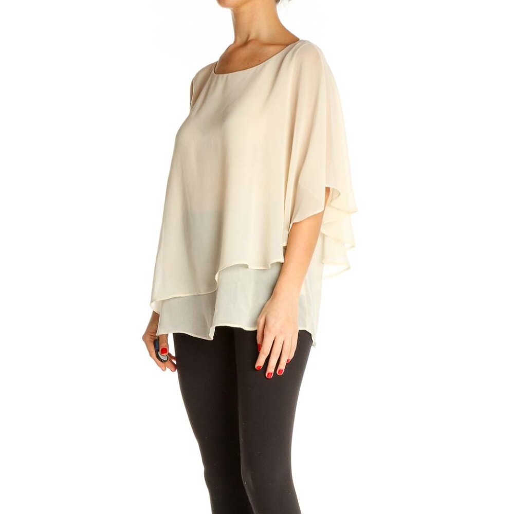 Pleione Beige Solid Casual Blouse - Picture 2 of 3